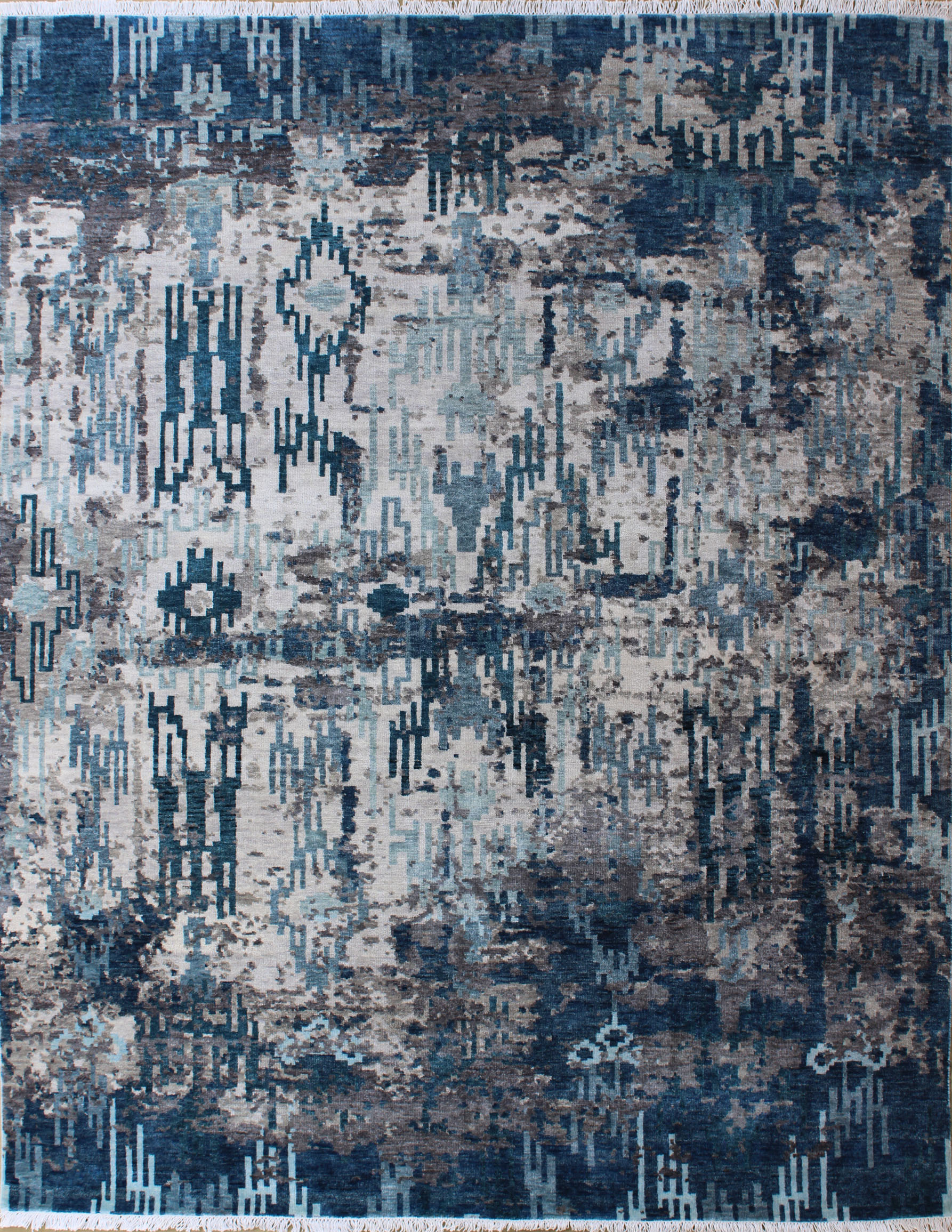 Abyssal Drift Blue Modern Wool Rug 8ft x 10ft - Handknotted Carpet Manufacturer Mirzapur